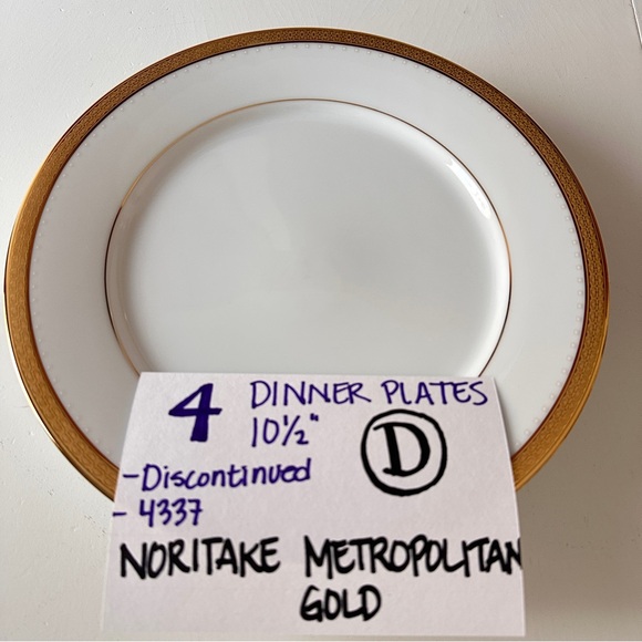 4 Noritake Dinner Plates 10" METROPOLITAN GOLD Encrusted Band China Contemporary - Picture 3 of 16